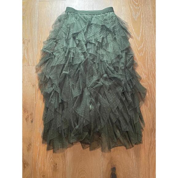 Anthropologie Olive Green Ruffled Tulle Skirt XS - Picture 2 of 6